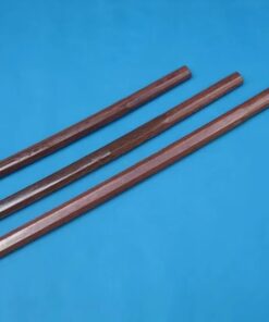 Three Suburito bokken swords of differing lengths displayed against a blue color floor.