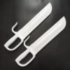 Two white colored, plastic, Wing Chun butterfly training swords.