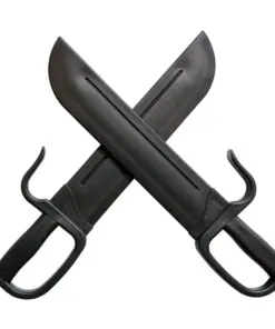 A pair of Wing Chun butterfly swords, displayed with blade crossed.