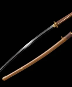 A type 98 Shin Gunto sword Katana, displayed next to its scabbard.