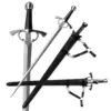 An arming sidesword displayed next to its scabbard, along with sword highlights.