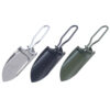 Three folding garden trowels of differing colors.
