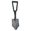A three-way folding shovel, black in color.
