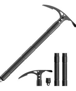 An ice axe pick displayed both in assembled and broken-down form.