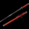 A tang Dao red sword, displayed next to its decorative scabbard.