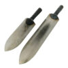 Two thin shovel heads of differing sizes.