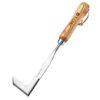 A small weed crack tool with a wooden handle.