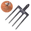 A garden fork head with four prongs, and use case example above.