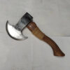 A small hand forged axe with a wooden handle.