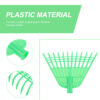 A green colored, plastic rake head, displayed alongside product highlights and information.