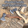 Two bushcraft hatchets displayed side-by-side against a tree stump background.