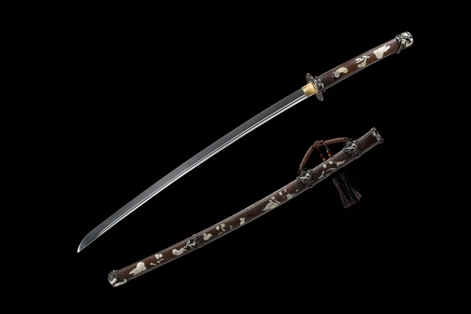 Tachi Sword For Sale A Tachi sword for sale, displayed next to its decorative scabbard.