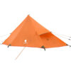 An orange tent, displayed erected.