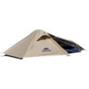 A brown colored, single man stealth tent, displayed erected.