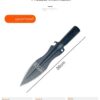 A spear point blade, along with product size and weight information.