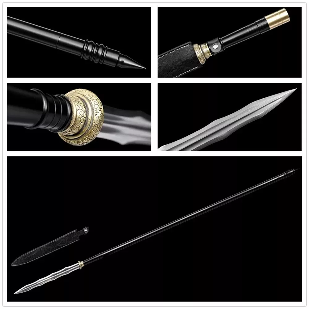 Bladed Spear A wavy bladed spear weapon, displayed next to its scabbard, along with weapon high-lights above.