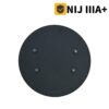 A round bulletproof riot shield, with NIJ IIIA standard information above.