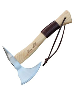 A battle hatchet weapon with a wooden handle.