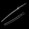 A tactical Wakizashi sword displayed next to its black scabbard.