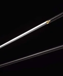 A concealed sword stick, displayed next to its staff scabbard.