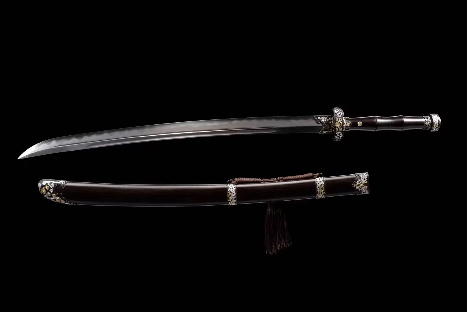 Chinese Katana A Chinese Katana saber sword, displayed next to its decorative scabbard.