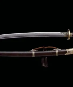A Chinese Dao weapon, displayed next to its decorative scabbard.