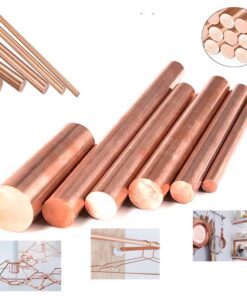 Round red copper rod material of various sizes, along with use examples.