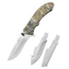 A folding deer field dressing knife, with three removable blades.