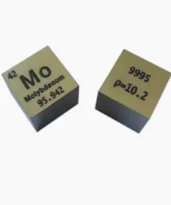 Two pure molybdenum metal cube samples.