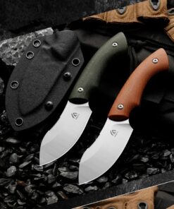 Two Nessmuk skinning knife model displayed next to a Kydex sheath.