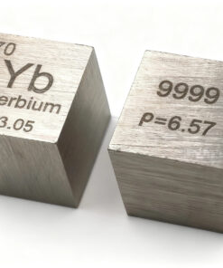 Two pure ytterbium metal cubes.