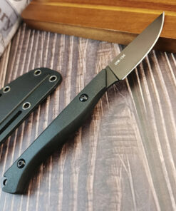 A game caping knife, displayed next to its Kydex sheath.