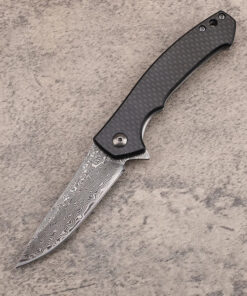 A folding Damascus blade pocket knife.