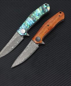 Two Damascus folding knives.