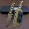 A bushcraft fixed blade knife with sheath.