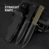 Two single edged knife models, displayed next to a Kydex knife sheath.