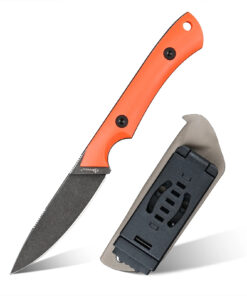 A small fixed blade caper knife displayed next to its Kydex sheath.