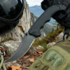 A folding tactical knife.
