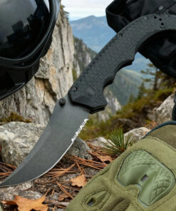 A folding tactical knife.