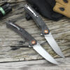 Two liner lock pocket knife models displayed.