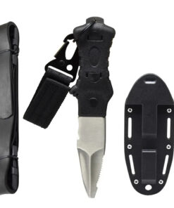 A small diver knife with leg strap and sheath.
