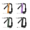 Four knife carabiner multitool models of differing colors.