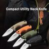 Four small EDC fixed blade knife models of differing colors.
