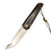 A folding Tanto knife with a wooden handle.