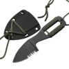 A mini neck knife displayed next to its small sheath.