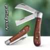 A folding pruning knife with twin blades.
