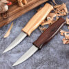 Two wood carving knife models of differing colors.