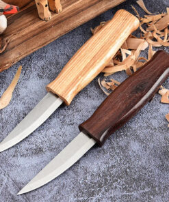 Two wood carving knife models of differing colors.