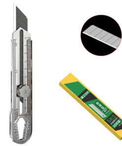 A retractable utility carpenters knife with a spare snap off blade pack.