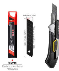 A safety knife box cutter with replaceable blade pack.